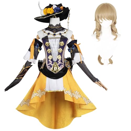 CR ROLECOS Navia Cosplay Kostüm Navia de Navia Outfit Charaktere Uniform Kleid Full Set Halloween Dress Up Anzug mit Hut Perücke XL von CR ROLECOS