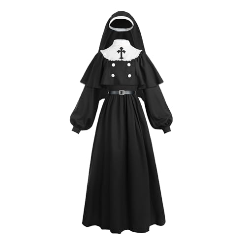 CR ROLECOS Nonne Kostüm Halloween Nonne Outfit ,Nonnenkostüm Schwarz Mittelalter Kleid Damen Nonnenkleidung für Erwachsene Karneval Party XXL CR ROLECOS Nonne Kostüm Halloween Nonne Outfit ,Nonnenkostüm Schwarz Mittelalter Kleid Damen Nonnenkleidung für Erwachsene Karneval Party XXL von CR ROLECOS