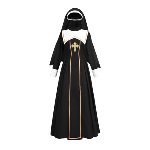 CR ROLECOS Nonnen Kostüm Mittelalter Kleidung Damen Religiös Vikare Schwarz Kostüm Outfit Nonnenkleid für Halloween Karneval Mottoparty Cosplay L CR ROLECOS Nonnen Kostüm Mittelalter Kleidung Damen Religiös Vikare Schwarz Kostüm Outfit Nonnenkleid für Halloween Karneval Mottoparty Cosplay L von CR ROLECOS