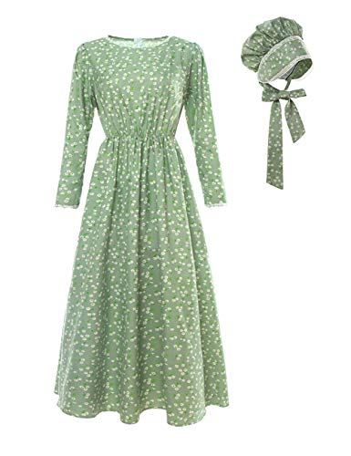 CR ROLECOS Pioneer Damen Kostüm Floral Prärie Kleid Deluxe Kolonial Kleid Laura Ingalls Kostüm Grün M von CR ROLECOS