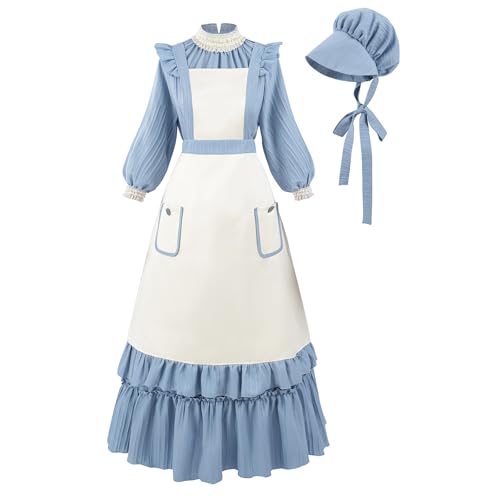 CR ROLECOS Pioneer Dresses Kolonial-Kostüm für Damen, gerüscht, langes Prärie-Kleid mit Flatterärmeln, Schürze, Größe XL CR ROLECOS Pioneer Dresses Kolonial-Kostüm für Damen, gerüscht, langes Prärie-Kleid mit Flatterärmeln, Schürze, Größe XL von CR ROLECOS