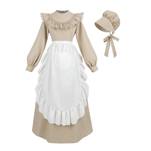 CR ROLECOS Pionierkleid für Damen, florales Präriekleid, langärmelig, Pilger-Kostüm, Kolonial-Kostüm, Khaki, XX-Large CR ROLECOS Pionierkleid für Damen, florales Präriekleid, langärmelig, Pilger-Kostüm, Kolonial-Kostüm, Khaki, XX-Large von CR ROLECOS