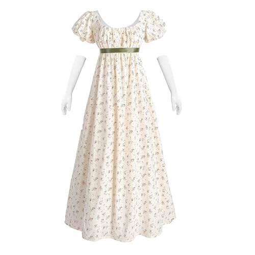 CR ROLECOS Regency Dress Jane Austen Kleider viktorianisches Teeparty-Kleid Weiß, Gelb mit Blumenmuster, S von CR ROLECOS