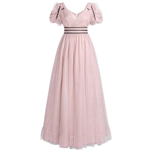 CR ROLECOS Regency-Kleider für Damen, V-Ausschnitt, Empire-Taillenkleid, 1800er-Jahre, viktorianisches Kostüm, Teeparty-Kleid, Rosa, Größe M CR ROLECOS Regency-Kleider für Damen, V-Ausschnitt, Empire-Taillenkleid, 1800er-Jahre, viktorianisches Kostüm, Teeparty-Kleid, Rosa, Größe M von CR ROLECOS