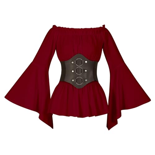 CR ROLECOS Renaissance Bluse Mittelalter Bluse Damen Langarm Piraten Bluse Gothic Kostüm Damen Viktorianische Bluse Steampunk Korsett Halloween Tea Party mit Gürtel Rot XL CR ROLECOS Renaissance Bluse Mittelalter Bluse Damen Langarm Piraten Bluse Gothic Kostüm Damen Viktorianische Bluse Steampunk Korsett Halloween Tea Party mit Gürtel Rot XL von CR ROLECOS