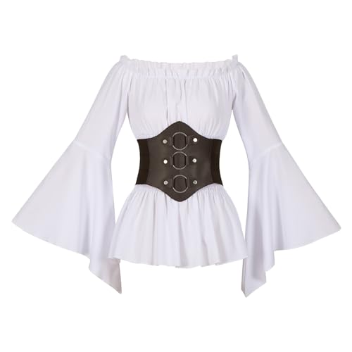CR ROLECOS Renaissance Bluse Mittelalter Bluse Damen Langarm Piraten Gothic Kostüm Damen Viktorianische Steampunk Korsett Halloween Tea Party mit Gürtel Weiß M CR ROLECOS Renaissance Bluse Mittelalter Bluse Damen Langarm Piraten Gothic Kostüm Damen Viktorianische Steampunk Korsett Halloween Tea Party mit Gürtel Weiß M von CR ROLECOS