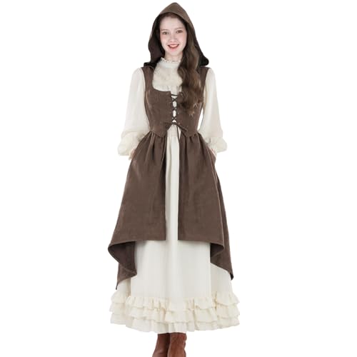CR ROLECOS Renaissance-Kleid für Damen, Unterbrustkleid, mittelalterliches Piraten-Pesant-Überkleid mit Taschen, hoch und niedrig, Größe S von CR ROLECOS