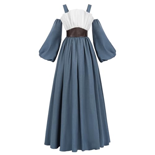 CR ROLECOS Renaissance-Kostüm für Damen, Feen-Korsett-Top, viktorianisches Kleid, blauer Riemen, Maxikleider mit Taschen, Blau, L CR ROLECOS Renaissance-Kostüm für Damen, Feen-Korsett-Top, viktorianisches Kleid, blauer Riemen, Maxikleider mit Taschen, Blau, L von CR ROLECOS