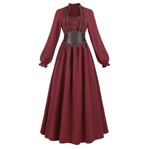 CR ROLECOS Renaissance-Kostüm für Damen, mittelalterliches Feenkleid mit Gürtel, Weinrot, viktorianisches Kleid für Damen, Größe M CR ROLECOS Renaissance-Kostüm für Damen, mittelalterliches Feenkleid mit Gürtel, Weinrot, viktorianisches Kleid für Damen, Größe M von CR ROLECOS