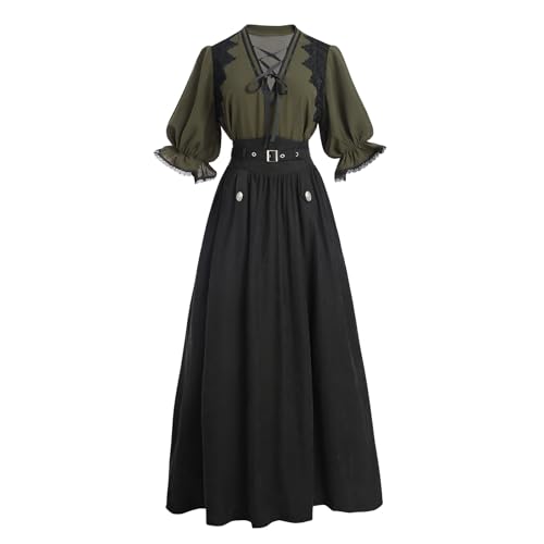 CR ROLECOS Renaissance-Kostüm für Damen, mittelalterliches Ren-Faire-Kleid, Vintage, Gothic, Steampunk, Outfit, 2-teilig, Grün , XXL von CR ROLECOS