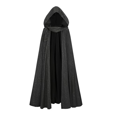 CR ROLECOS Renaissance-Umhang mit Kapuze für Damen, mittelalterlicher Ren-Faire-Umhang, Vintage, langer Umhang für Halloween, Schwarz, L von CR ROLECOS