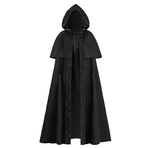 CR ROLECOS Schwarzer Umhang mit Kapuze für Damen, langer Kapuzenumhang aus Wildleder, mittelalterlicher Renaissance-Umhang, Halloween-Kostüme, Größe M von CR ROLECOS