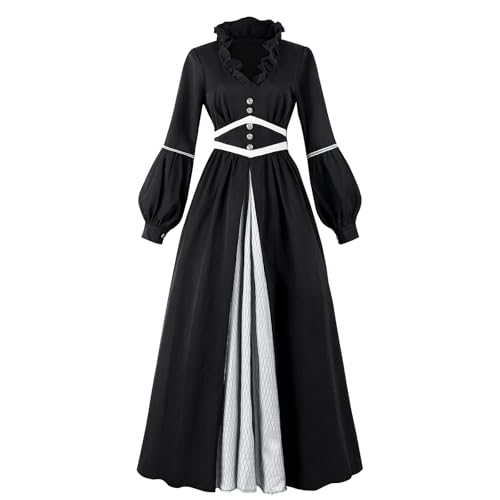 CR ROLECOS Schwarzes viktorianisches Kleid für Damen, Gothic, Mittelalter-Kostüm, gerüscht, V-Ausschnitt, Renaissance-Kostüm, Größe M CR ROLECOS Schwarzes viktorianisches Kleid für Damen, Gothic, Mittelalter-Kostüm, gerüscht, V-Ausschnitt, Renaissance-Kostüm, Größe M von CR ROLECOS
