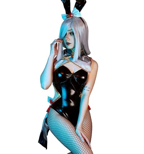 CR ROLECOS Shenhe Cosplay Bunny Kostüm Frauen Cosplay Set mit Ohren Genshin Impact Bunny Kostüm Cosplay Kostüm XXL von CR ROLECOS