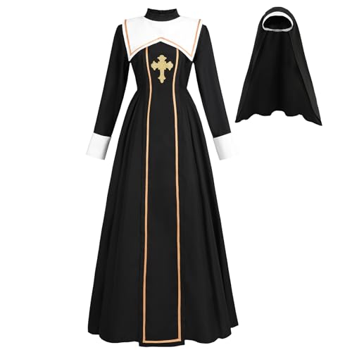 CR ROLECOS The Nonne Kostüm Übergröße Gruselige Nonne Outfit Priester Halloween Kostüm Schwarz, Schwarz-Weiß, S CR ROLECOS The Nonne Kostüm Übergröße Gruselige Nonne Outfit Priester Halloween Kostüm Schwarz, Schwarz-Weiß, S von CR ROLECOS