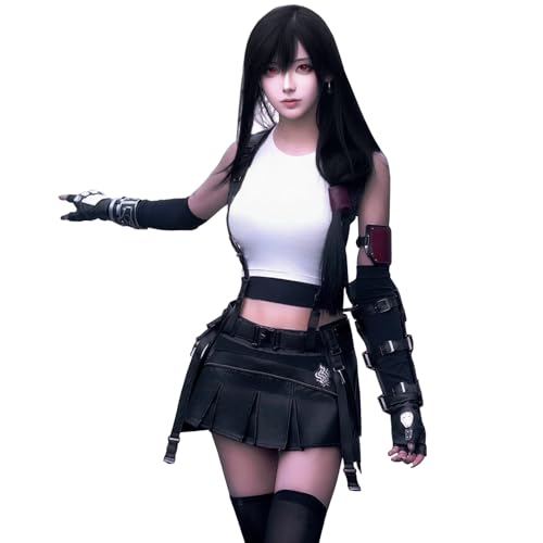 CR ROLECOS Tifa Lockhart Cosplay Spiel Tifa Lockhart Kostüm Outfit Tifa Lockhart Uniform Komplettset Set Halloween Karneval Party Dress Up Anzug XXL von CR ROLECOS