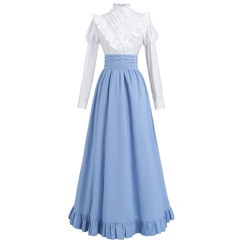 CR ROLECOS Viktorianisches Kleid Edwardianisches Renaissance-Kostüm für Damen, Mittelalter Vintage, Hell, blau, XXL CR ROLECOS Viktorianisches Kleid Edwardianisches Renaissance-Kostüm für Damen, Mittelalter Vintage, Hell, blau, XXL von CR ROLECOS