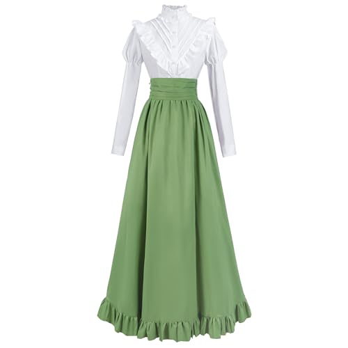CR ROLECOS Viktorianisches Kleid Edwardianisches Renaissance-Kostüm für Damen, Mittelalter Vintage, Hellgrün, L CR ROLECOS Viktorianisches Kleid Edwardianisches Renaissance-Kostüm für Damen, Mittelalter Vintage, Hellgrün, L von CR ROLECOS