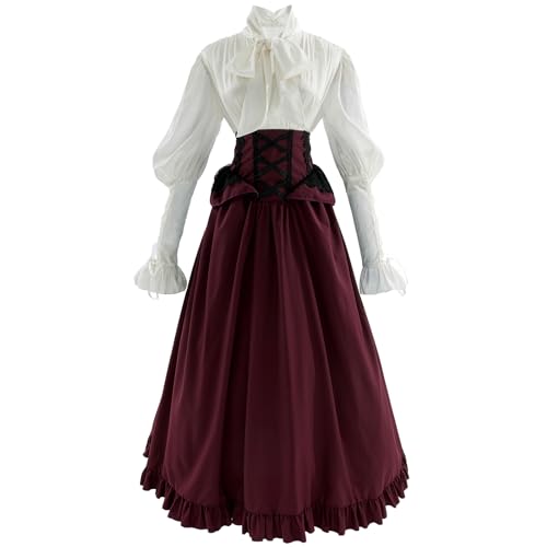 CR ROLECOS Viktorianisches Kleid Kostüm Damen Mittelalter Vintage Edwardianische Bluse Maxirock Viktorianisches Ballkleid Rot 3XL CR ROLECOS Viktorianisches Kleid Kostüm Damen Mittelalter Vintage Edwardianische Bluse Maxirock Viktorianisches Ballkleid Rot 3XL von CR ROLECOS