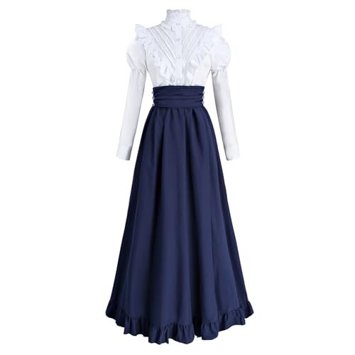CR ROLECOS Viktorianisches Kleid Renaissance Kostüm Frauen Mittelalter Vintage Ballkleid, Marineblau, 3XL von CR ROLECOS