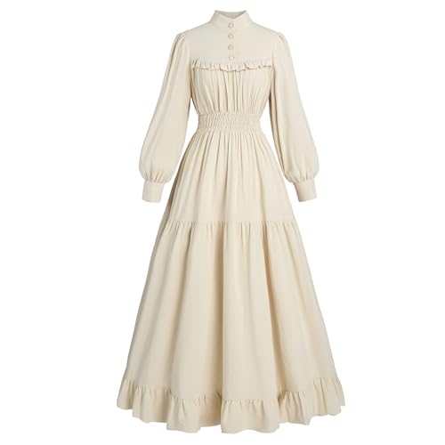CR ROLECOS Viktorianisches Kleid für Damen, langärmelig, edwardianisches Kleid, Mittelalterliches Renaissance-Kostüm, Beige, Größe S CR ROLECOS Viktorianisches Kleid für Damen, langärmelig, edwardianisches Kleid, Mittelalterliches Renaissance-Kostüm, Beige, Größe S von CR ROLECOS