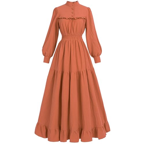 CR ROLECOS Viktorianisches Kleid für Damen, langärmelig, edwardianisches Kleid, mittelalterliches Renaissance-Kostüm, orangefarbenes Kleid, Größe XL CR ROLECOS Viktorianisches Kleid für Damen, langärmelig, edwardianisches Kleid, mittelalterliches Renaissance-Kostüm, orangefarbenes Kleid, Größe XL von CR ROLECOS