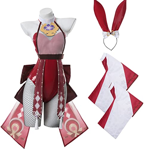 CR ROLECOS Yae Miko Cosplay Bunny Kostüm Frauen 2 Stücke Bodysuit Anime Bunny Cosplay Set mit Ohren XL von CR ROLECOS