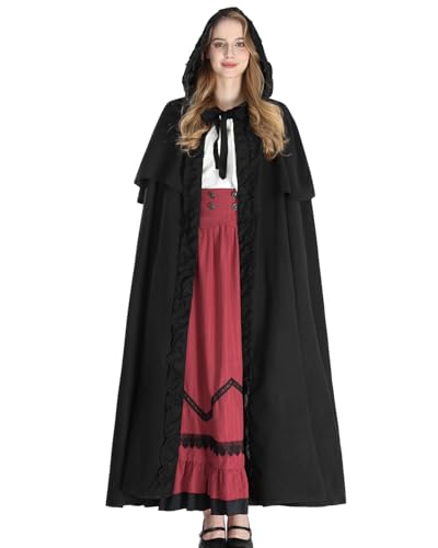CR ROLEOCS Hooded Robe Cloak Vampir Umhang Vampir Cape Kapuzenumhang Halloween für Halloween Karneval Cosplay Schwarz M von CR ROLECOS