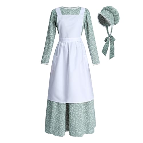 ROLECOS Pioneer Kleid Damen Grün Floral Prärie Kleider Altmodisch Amish Kolonial Pilger Kostüm 3 Stück Set XL ROLECOS Pioneer Kleid Damen Grün Floral Prärie Kleider Altmodisch Amish Kolonial Pilger Kostüm 3 Stück Set XL von CR ROLECOS