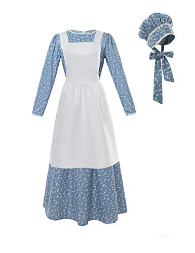 ROLECOS Pioneer Kostüm Kleid Damen Amerikanische Historische Kleidung Bescheidenes Prärie Kolonial Kleid, Blau, M von CR ROLECOS