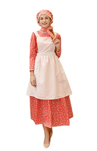 ROLECOS Pioneer Kostüm Kleid Damen Amerikanische Historische Kleidung Bescheidenes Prärie Kolonial Kleid, Rot/Ausflug, einfarbig (Getaway Solids), M von CR ROLECOS