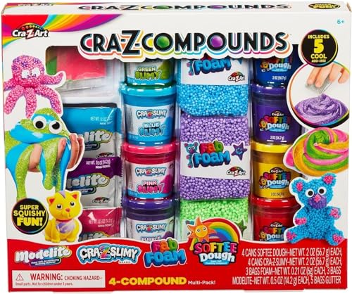 CRA-Z-Slimy Slime Compound Set Spielzeug, 4 Compound-Packungen enthält mehrere einzigartige Verbindungen. 4 Dosen Softee Dough, 4 Dosen CRA Z Slimy, 3 Beutel Fab Foam, 3 Beutel Modelite und 5 Beutel CRA-Z-Slimy Slime Compound Set Spielzeug, 4 Compound-Packungen enthält mehrere einzigartige Verbindungen. 4 Dosen Softee Dough, 4 Dosen CRA Z Slimy, 3 Beutel Fab Foam, 3 Beutel Modelite und 5 Beutel von CRA-Z-ART
