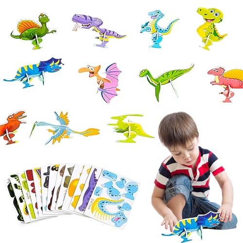 Pädagogisches 3D Cartoon Puzzle für Kinder, 25-teiliges 3D Puzzle für Kinderspielzeug, DIY Cartoon Dinosaurier, Insekten, Flugzeug,Tierpuzzle, Lernspielzeug für Kleinkinder, Kunsthandwerk Puzzle Sets von CRADMPAT