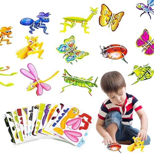 Pädagogisches 3D Cartoon Puzzle für Kinder, 25-teiliges 3D Puzzle für Kinderspielzeug, DIY Cartoon Dinosaurier, Insekten, Flugzeug,Tierpuzzle, Lernspielzeug für Kleinkinder, Kunsthandwerk Puzzle Sets von CRADMPAT