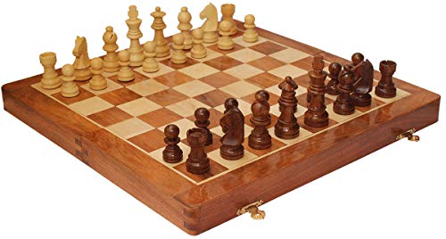 35,6 cm großes magnetisches Schachset aus Holz mit Aufbewahrung – faltbares hölzernes Reise-Schachbrettspiel mit Schachmann-Aufbewahrung – handgefertigtes Turnier-Schach-Set – beste Strategie von CRAFKART