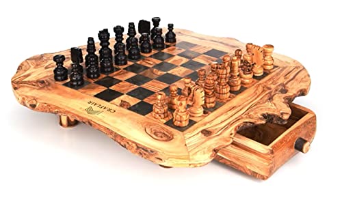 CRAFLAIR ~ INTELLIGENTE ~ 50 cm großes Schachspiel Holz Hochwertig ~ Olivenholz Schachbrett Handgefertigt ~ mit Schachfiguren ~ Schach ~ Spiele Erwachsene ~ Chess Board Olive Wood ~ Chess Set (50 cm) von CRAFLAIR