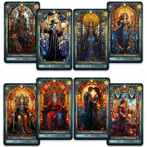 CRAFTERIAN Buntglas-Tarotkarten, 78 Tarot-Deck mit Folienkanten, originelle Tarotkarten für Anfänger und Experten mit Leitfaden Buch, Wahrsagerspiel, Wahrsagungswerkzeuge für alle Fähigkeitsstufen von CRAFTERIAN