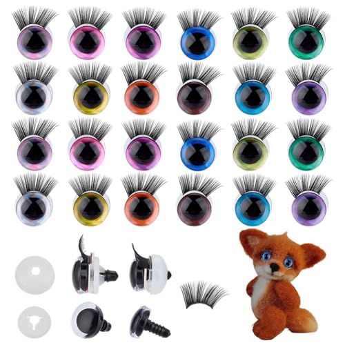 CRAFTYMELODY 24Sets 3D Sicherheitsaugen Mit Wimpern 12 Farben 20x24.5mm Puppenaugen Aus Kunstharz Zum Häkeln Basteln Puppenherstellung Bastelprojekte von CRAFTYMELODY