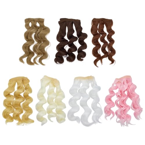 CRAFTYMELODY 7 Farbe Puppen Lockenhaarperücken 7 Stück Hochtemperaturfaser Puppenhaarverlängerungszubehör Gemischte Farben DIY Bastelarbeiten Für Puppen Haarherstellungsset von CRAFTYMELODY