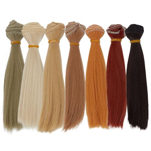 CRAFTYMELODY 7 Stück Puppenperücke 7 Farben 5.91 Zoll Glatte Puppenperücken Lange Haarverlängerung Gold Schwarz Gelb Für Puppenherstellung DIY Handarbeit von CRAFTYMELODY