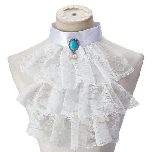 CRAFTYMELODY Weißer Viktorianischer Spitzen Jabot Polyesterspitze Rüschen Abnehmbarer Kragen Jabot Krawatte Kunstkragen Mit Ovaler Synthetischer Türkisfarbener Kunststoffperle CRAFTYMELODY Weißer Viktorianischer Spitzen Jabot Polyesterspitze Rüschen Abnehmbarer Kragen Jabot Krawatte Kunstkragen Mit Ovaler Synthetischer Türkisfarbener Kunststoffperle von CRAFTYMELODY
