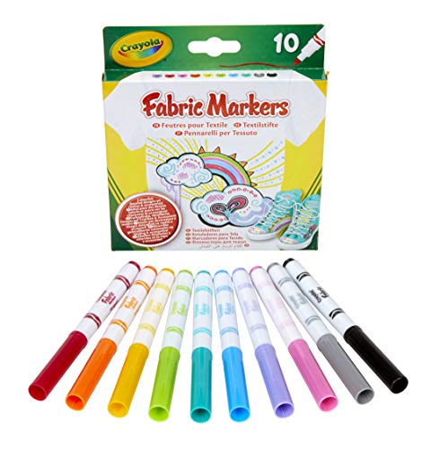 Crayola - Stoffmalstifte, 10 Stück, rot, pink, orange, gelb, violett, hellgrün, blau, hellblau, grau, schwarz, Zum Verzieren von T-Shirts und Stoffobjekten, 58-8633 von CRAYOLA