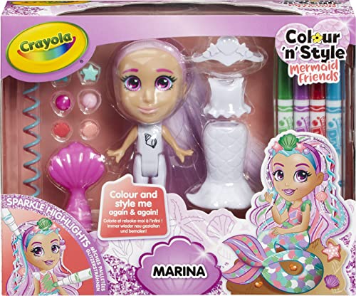 CRAYOLA Colour 'n' Style Mermaid Friends: Marina | Färben und stylen Sie Ihre eigene Meerjungfrau, Immer Wieder! (inkl. magischen, trocken abwischbaren Stiften), ideal für Kinder ab 3 Jahren von CRAYOLA
