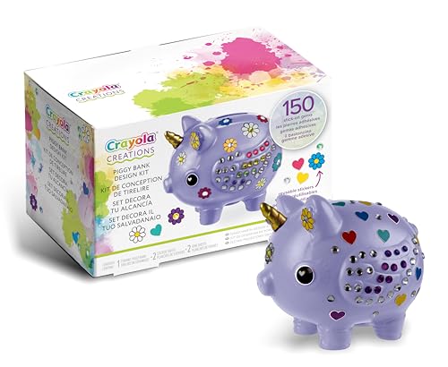 CRAYOLA Creations Set Dekorieren Sie Ihre Spardose mit Aufklebern und Kristallen, kreative Aktivitäten und Geschenk für Mädchen ab 8 Jahren von CRAYOLA