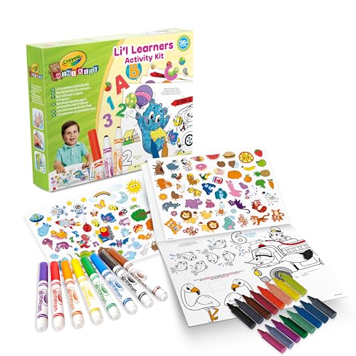 CRAYOLA Mini Kids Kinderfarbenset mit Aufkleber, Malstifte Set für Kleinkinder, Filzstifte in 8 Farbtönen, 16 Wachsmalstifte, Ungiftige Filzstifte und Wachsmalkreide, sicher für Babys, Bunt, 25-1485 von CRAYOLA