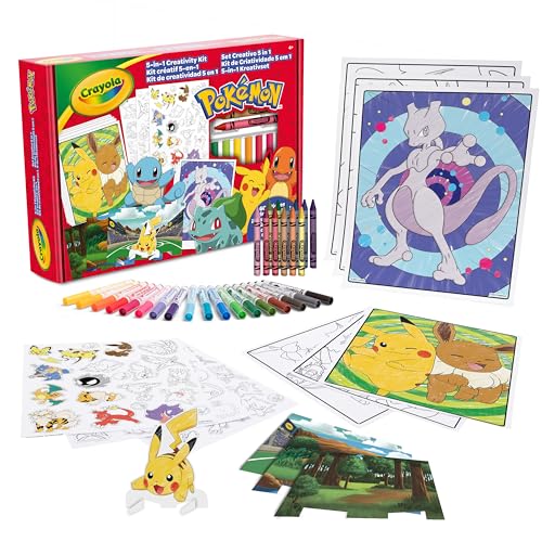 CRAYOLA - Pokémon 5-in-1 Kreativset, mit Ausmalblättern, Markern, Buntstiften, Aufklebern, 60 Stück, Geschenk für Jungen und Mädchen, ab 4 Jahren - 04-2924 von CRAYOLA