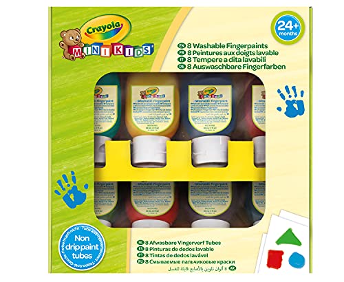 CRAYOLA Mini Kids, Finger-Tempera-Set, Abwaschbar, 8 Anti-Tropf-Flaschen, Alter 24 Monate, 8 Farben, 7958 von CRAYOLA