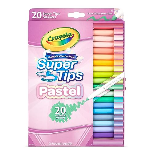 CRAYOLA Pastel Super Tips, Auswaschabre Filzstifte mit Mittelfeiner Spitze, Packung mit 20 Stück, für Schule und Freizeit, 20 Pastellfarben, 58-7517 von CRAYOLA