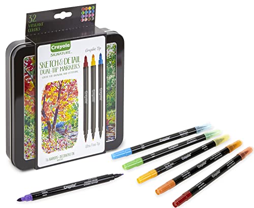 CRAYOLA - Signature, 16 Marker-Set für Erwachsene, zum Zeichnen, Ausmalen und Malen, Doppelspitze, in verzierter Deluxe-Blechdose, kreative Aktivität und Geschenk, 58-6512 von CRAYOLA