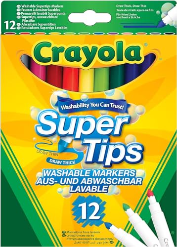 CRAYOLA - Super Tips, Medium Point Washable Marker, 12er-Pack, für Schule und Freizeit, sortierte Farben, ab 3 Jahren, 7509 CRAYOLA - Super Tips, Medium Point Washable Marker, 12er-Pack, für Schule und Freizeit, sortierte Farben, ab 3 Jahren, 7509 von CRAYOLA